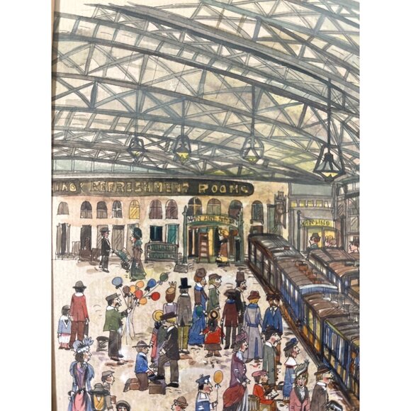 Watercolor Pen&Ink Painting Brighton Train Station During Turn of 20th Century - Picture 7 of 11